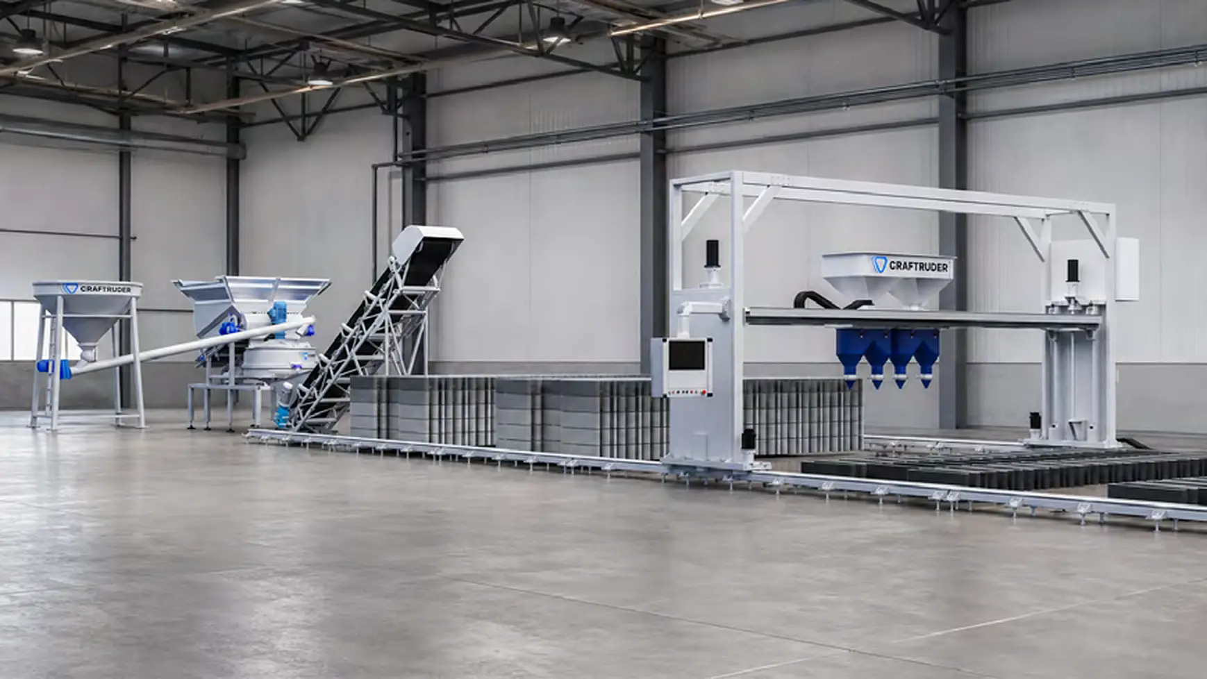 Промислова лінія CRAFTRUDER для 3D-друку бетоном у цеху збірних виробів